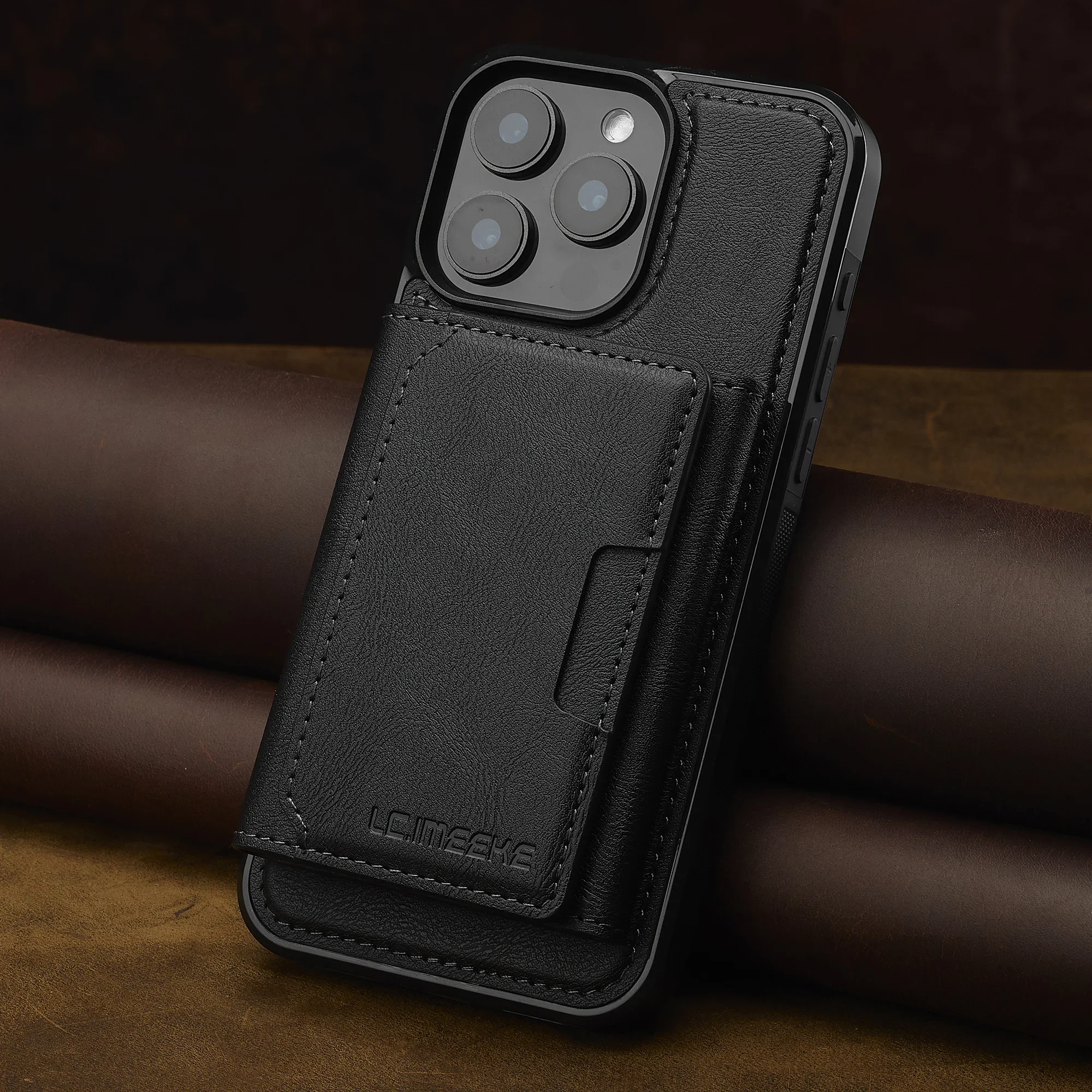 2-in-1 Detachable Magnetic Card Slot Leather Wallet Case with Wireless Charging Compatibility