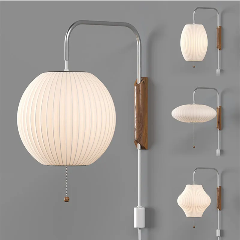 Nelson wall lamp Design Japandi lighting Hand woven Silk Light for Living Room Decorative Wall Sconces Bedroom Bedside Light 5