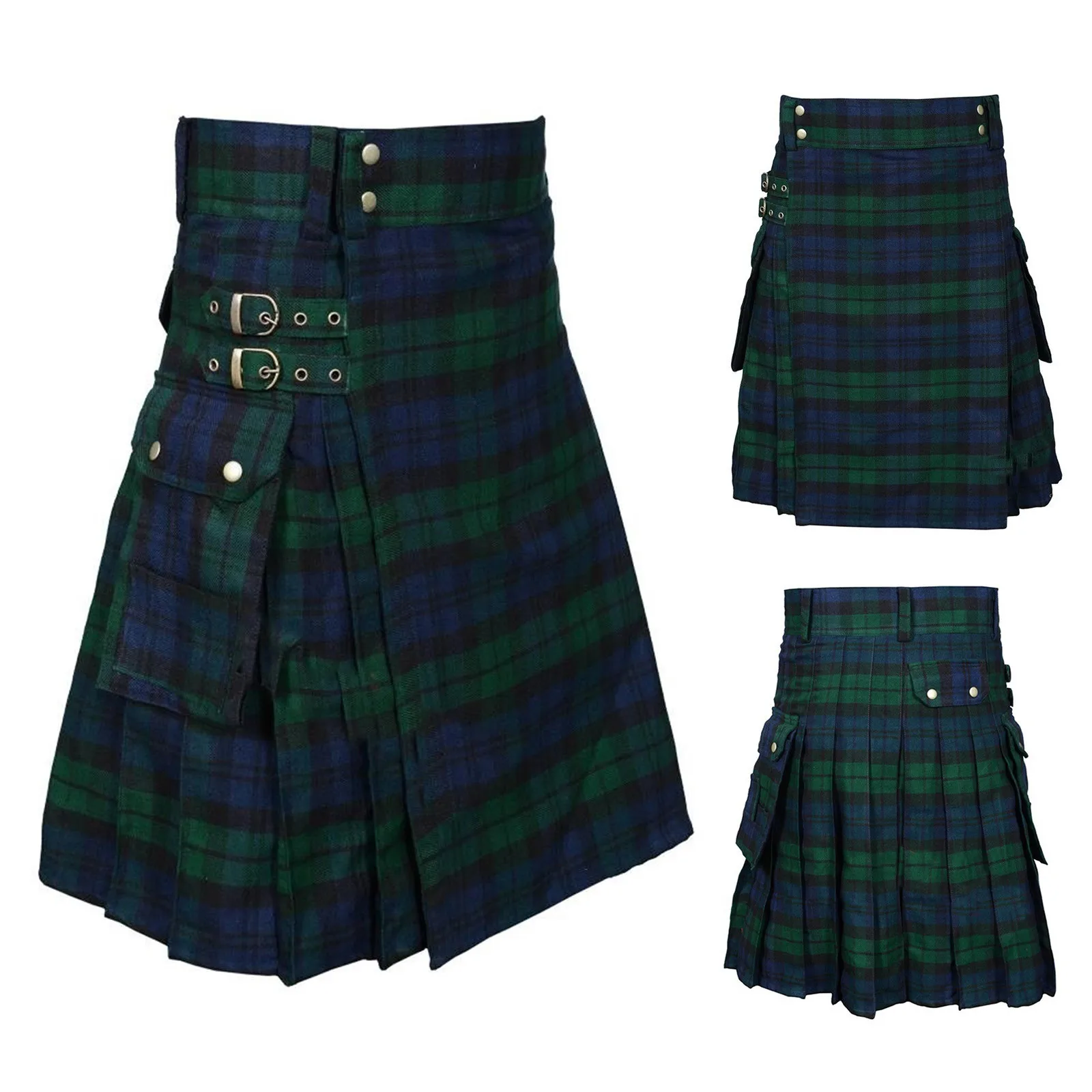 

Mens Scottish Style Traditional Highland Tartan Kilt Vintage Plaid Pants with Pockets Casual Scottish Cosplay Shorts Skirt