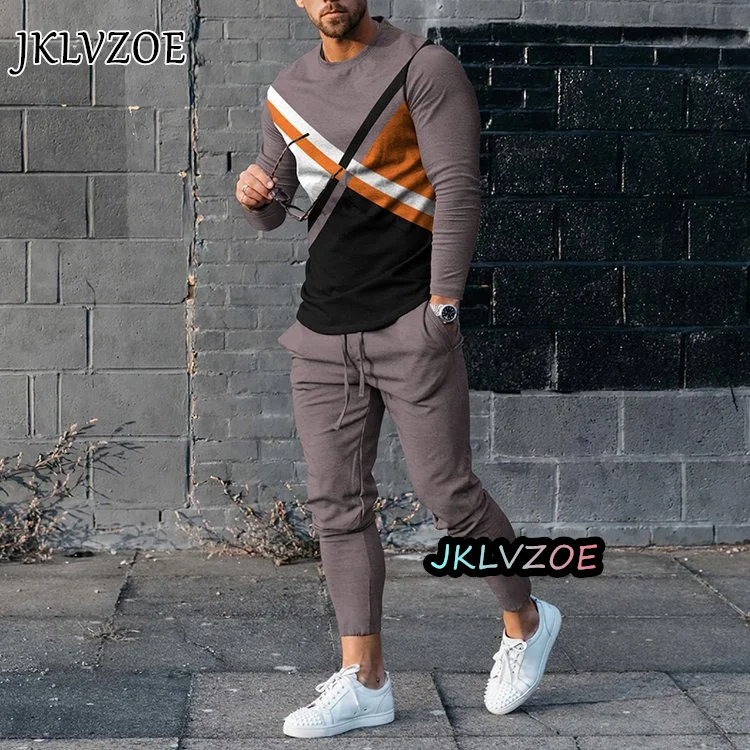 Spring Long Sleeve T-shirt Set Jogging Casual Suit Sportswear Oversized Men Outfits 2 Piece Set Sport Tracksuits Men Clothing