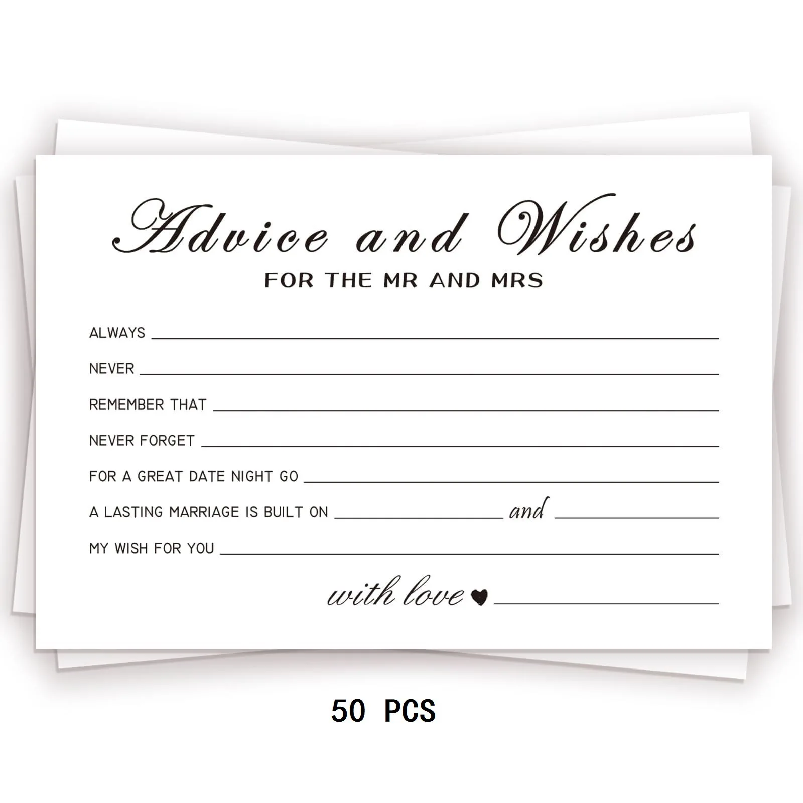 Greeting Cards Wedding Invitations Wedding Table Cards Wedding Name Cards Wedding Favor Tags Wedding Scratch Cards 50Pcs Advice Cards Note Marriage Advice Reception Decor Wedding Well Wishes Cards Bride and Groom Newlyweds Bridal Shower