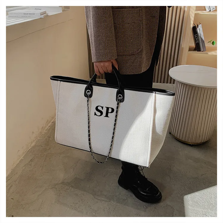 Personalised Shoulder Tote Bag, Women's Handbag, Beach Bag, Hand Bag, Custom Canvas Bag, Gifts For her, Chain tote bag