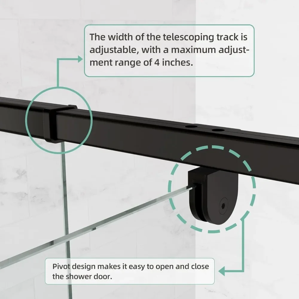 Shower Door, 38-42" W X 71" H Glass Shower Door with 1/4" (6mm) Clear Tempered Glass, Reversible Installation, Shower Door 4