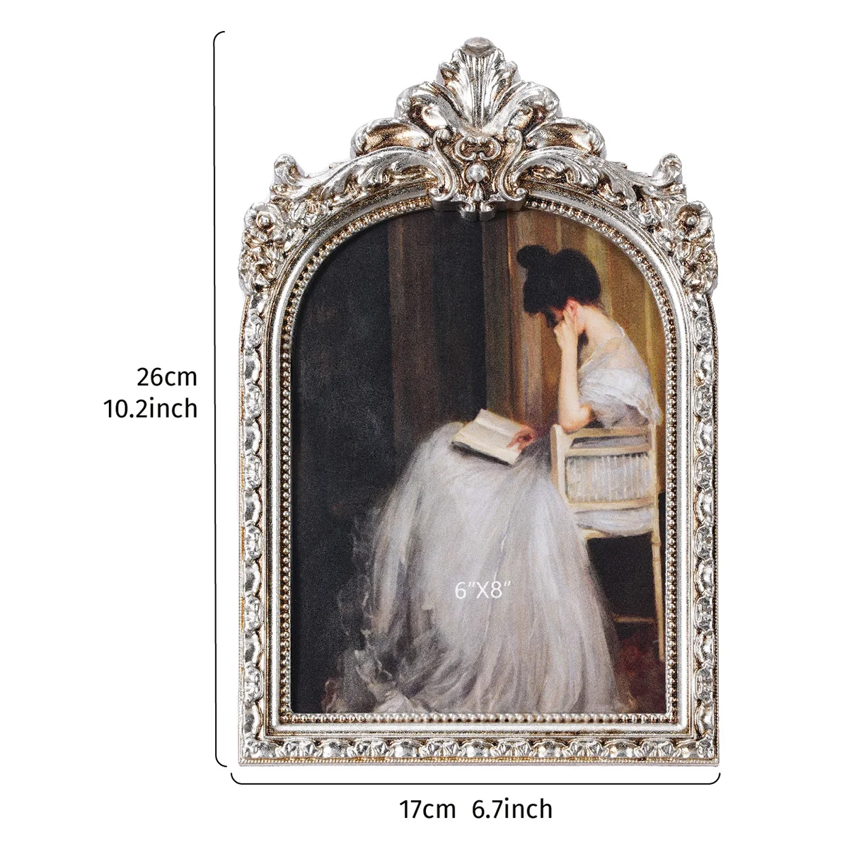 1PC, European retro silver arched lace decorative photo frame, suitable for photo display, home decoration and photography props