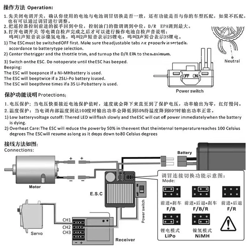방수 60A ESC -1060-RTR 브러시드 전자 속도 컨트롤러 BEC 5V/2A 1/10 RC 자동차 트럭 540 550 모터 RC C-ELEC용