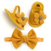 2pcs/Set Infant Baby Girls Summer Sandals Newborn Toddler First Walker Crib Dress Shoes with Free Headband 3