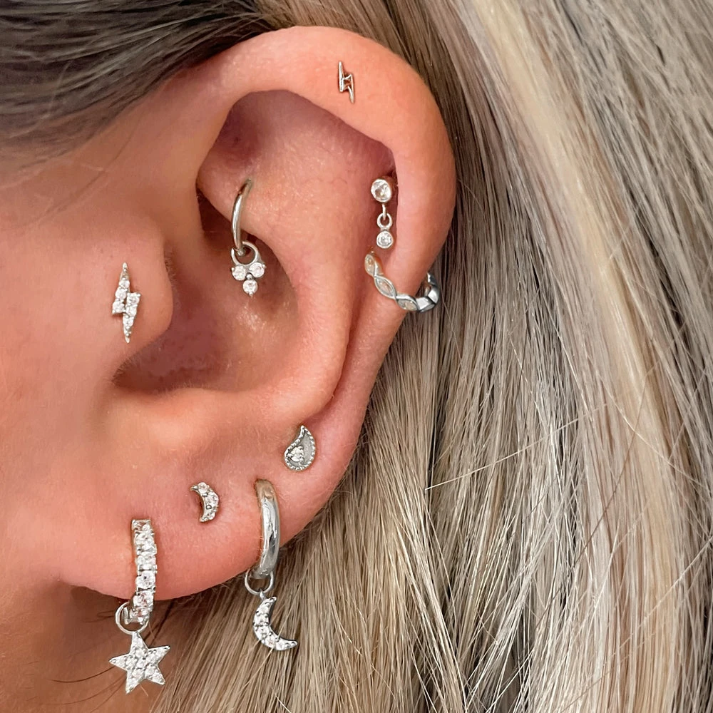 1ピース耳珠ロックピアス,ヘリックスピアス,トレンディなzircon