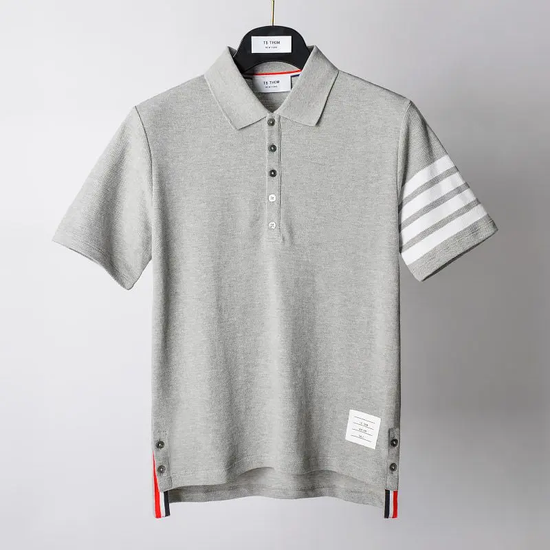 

2024TB style polo shirt with polo collar short sleeved t-shirt four stripes casual Tom top celebrity style high-end fashion