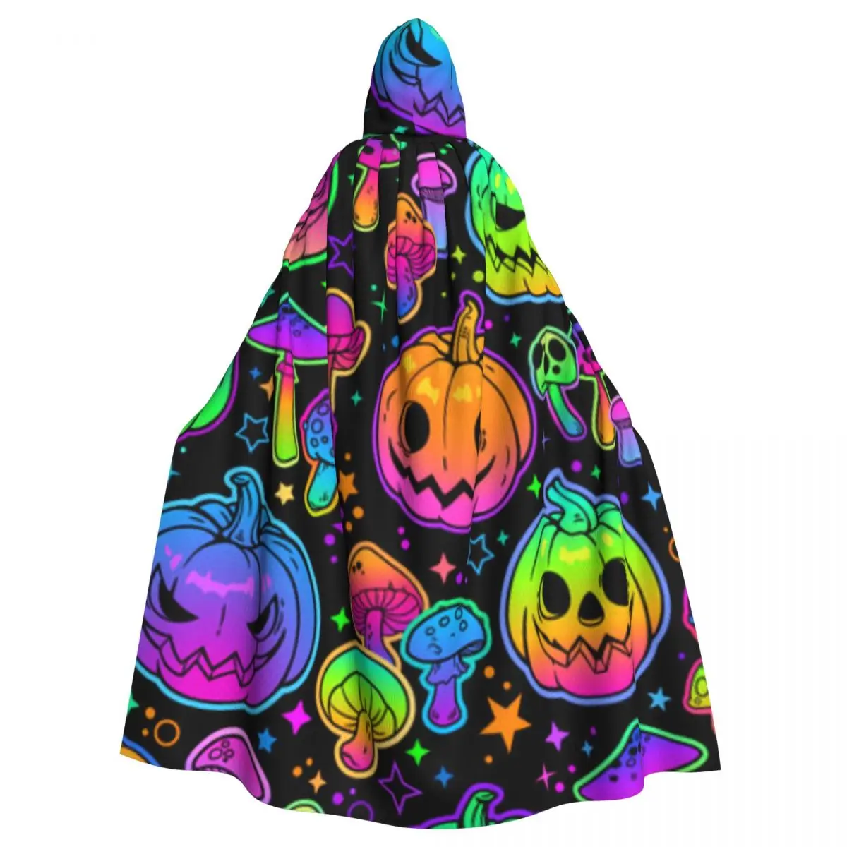 

Neon Mushrooms And Pumpkins Hooded Cloak Polyester Unisex Witch Cape Costume Accessory