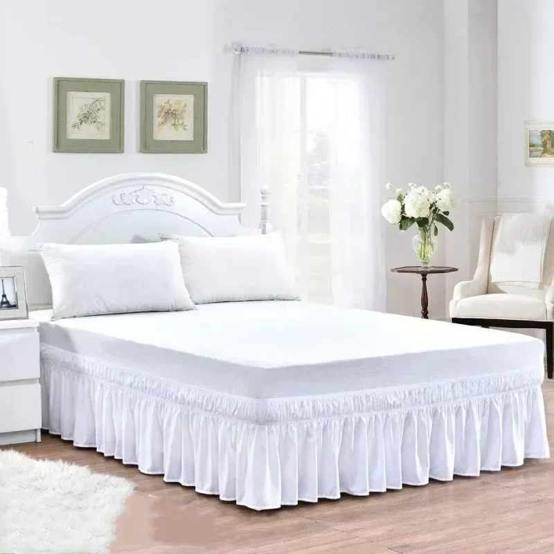 Thicken Wrap Around Dust Ruffle Bed Skirt- Easy Fit Elastic Strap Pleated with Premium Fabric - Wrinkle Free, Machine Wash
