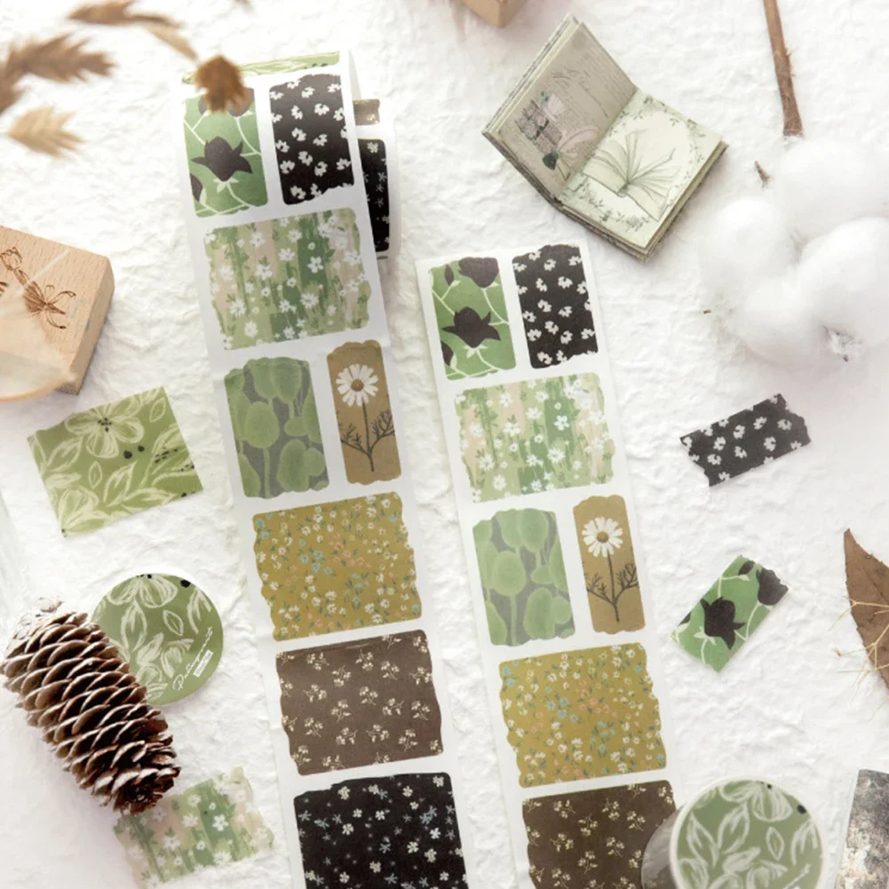 1롤 크리에이티브 DIY 빈티지 꽃무늬 풍경 재료 콜라주 와시 테이프 저널 문구류