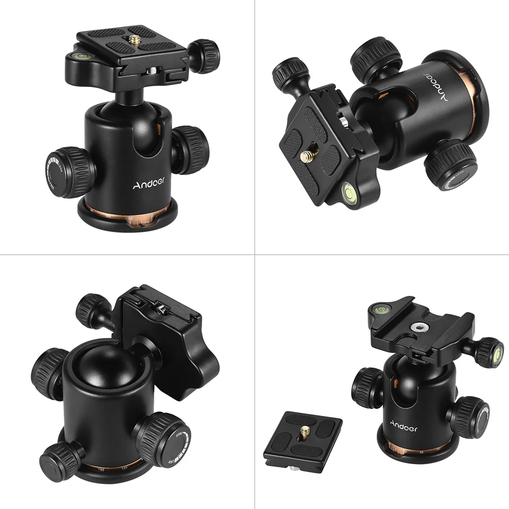 Andoer Camera Tripod Ball Head Ballhead with Quick Release Plate 1/4" Screw