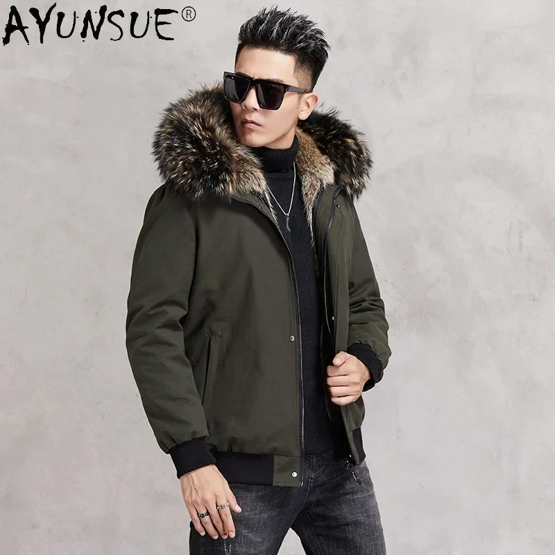 

AYUNSUE Winter Hooded Warm Real Fur Coat Men Natural Raccoon Fur Liner Mens Parkas Casaul Men's Clothes 2021 Veste Homme WPY4102