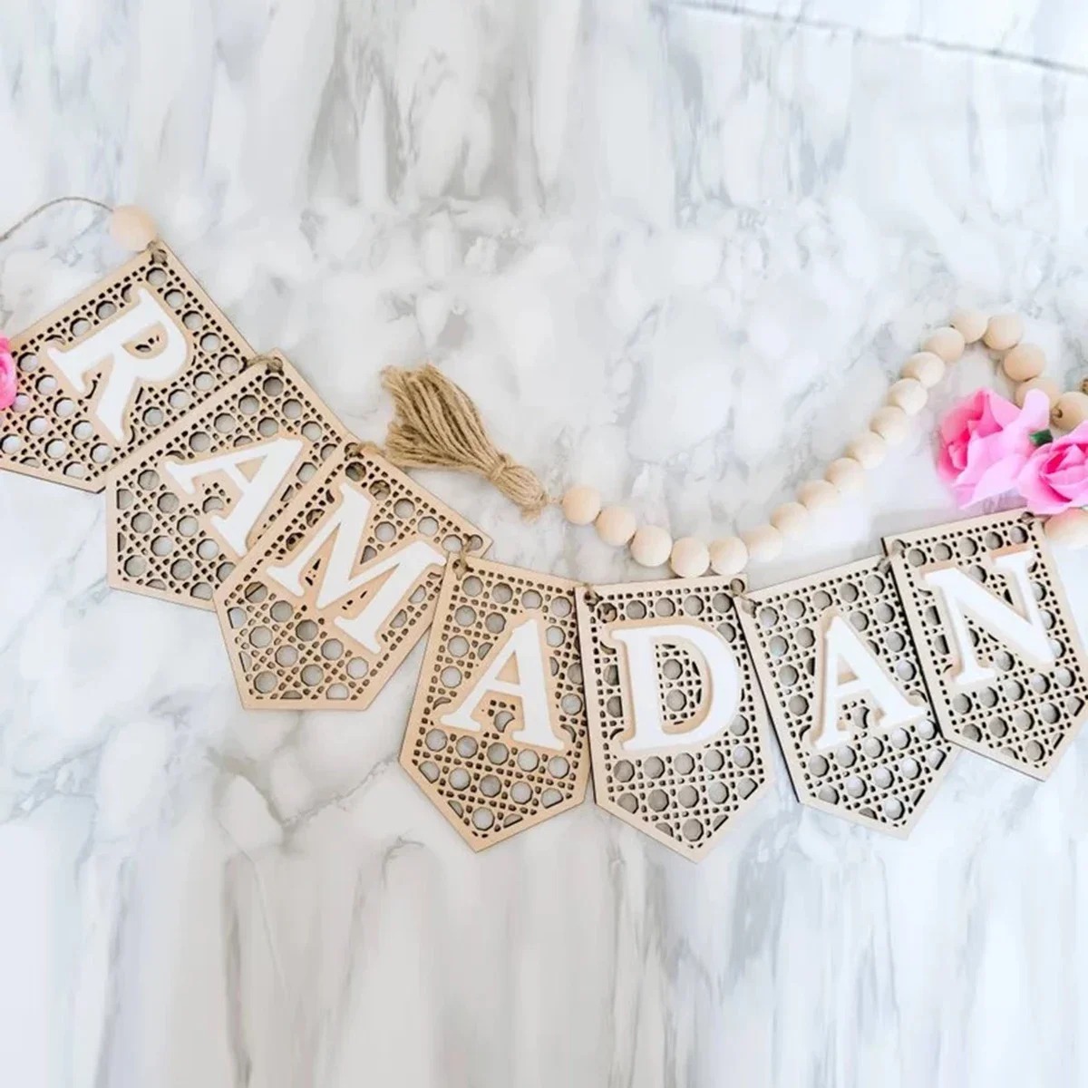 1Pc Ramadan Wooden Banner, Flag, Hanging Decoration Ramadan Kareem， Happy Ramadan， Eid Mubarak，muslim Decor，mubarak Decorations 6