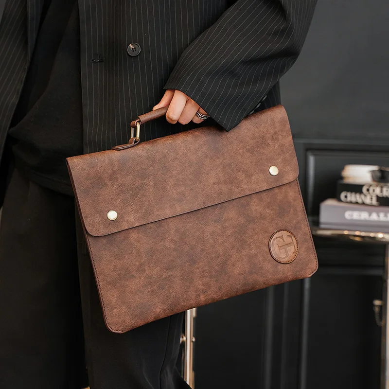 Retro Fashion Men HandBag Ultra-Thin Document Briefcase Bag Casual Trendy Small Bag For Male