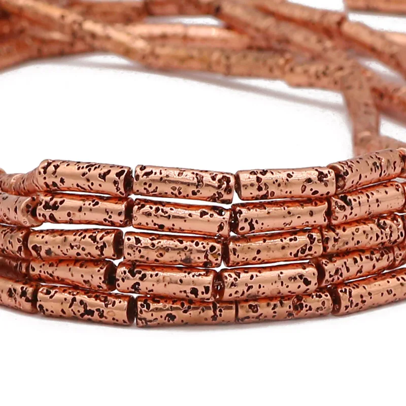 Rose Gold Plated Lava Stone Cylinder Beads