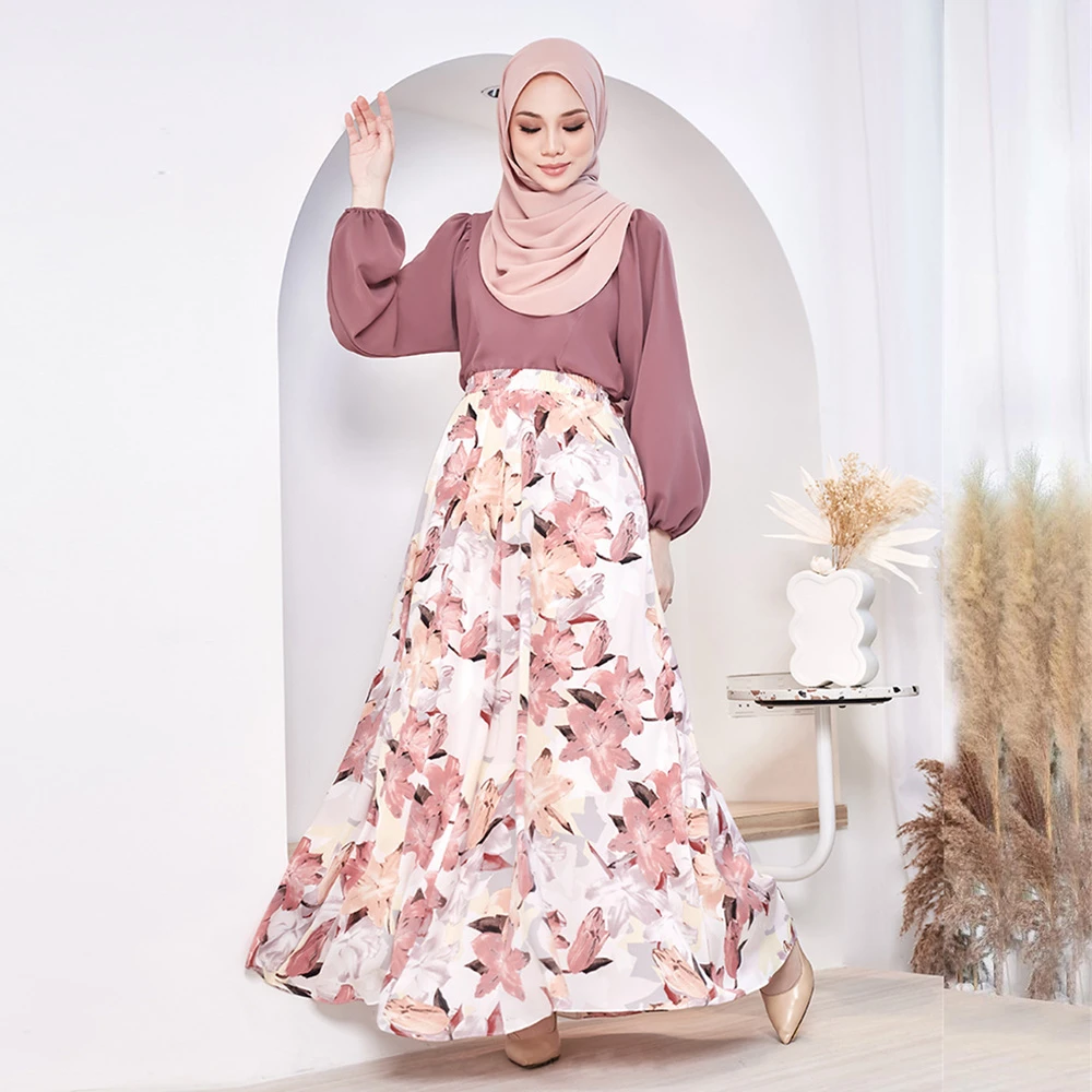 

Fashion Floral Print Skirt Women 2023 Summer New Elegant Muslim Casual Long Skirt Female A-line Drap Beach Holdiay Faldas Mujer