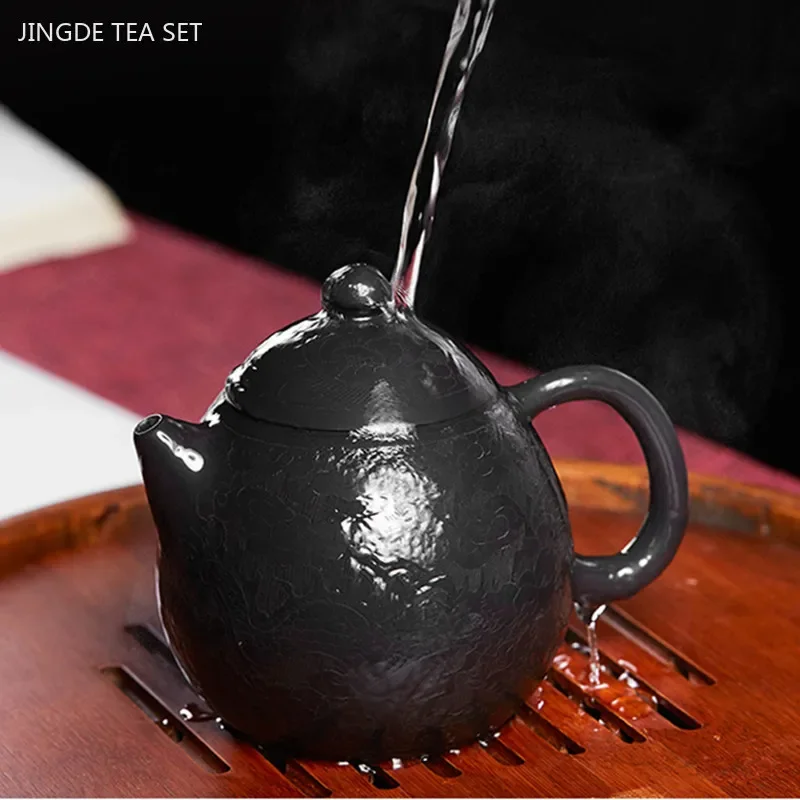 200ml Boutique Yixing Purple Clay Teapot Hand-carved Dragon Egg Pot Black Mud Beauty Tea Infuser Chinese Zisha Tea Accessories