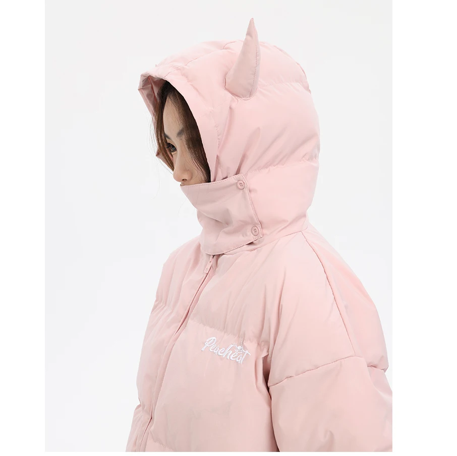 Puffer jacket cotton jacket parka coat parkas coat Hooded Parkas Men Winter Devil's Horn Solid Color Cotton Padded Jackets Women Loose Hip Hop Harajuku Puffer Bubble Outwear Coats