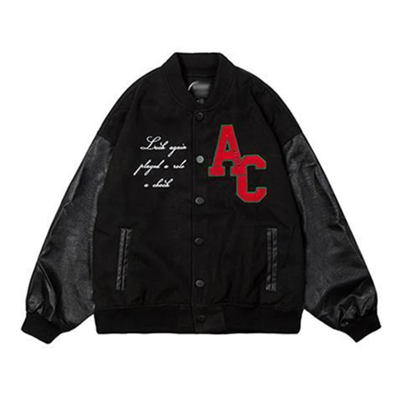 Varsity Jacket Men Letter Embroidery Streetwear Hip Hop Baseball Bomber