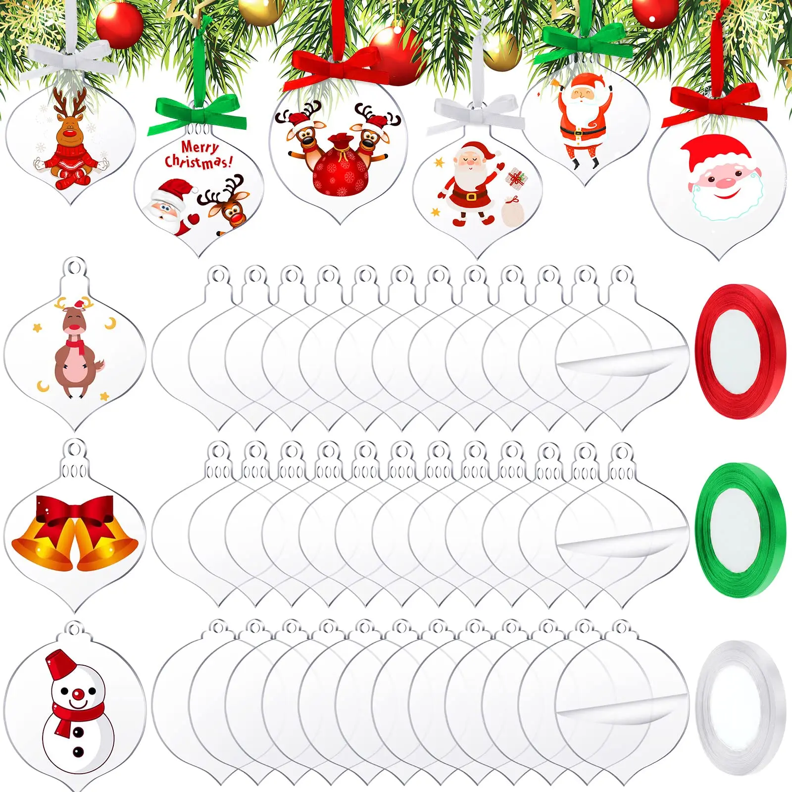 

Clear Acrylic Christmas Ornaments Blank Tag Christmas Acrylic Hanging Decor With Ribbon Diy Christmas Tree Pendant Gift Decor