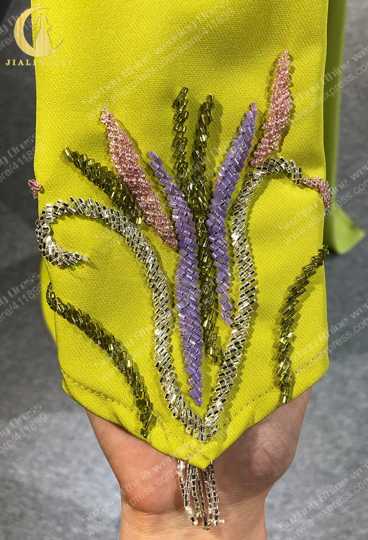 2499 Fashion V Neck Long Sleeves Beaded Satin فساتين السهرة robes