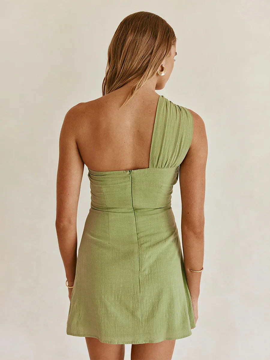 Bornladies Women's 2026 Summer New Cotton Short Dress Hot Girl Vacation Style Fashion Single Knot Fitted Open Back Mini Dress