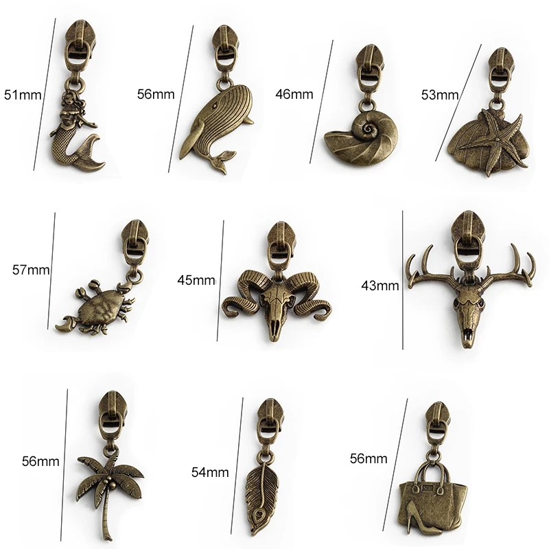 20/50/200PCS Conch Shape 5# Nylon Metal Zipper Heads For Clothes Jacket Pocket Bags Zip Puller Decor Repair Kits Accessories