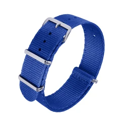 Striped Nylon Ribbed Watch Strap with Silver Buckle and Quick Release - 22mm (Navy Blue)