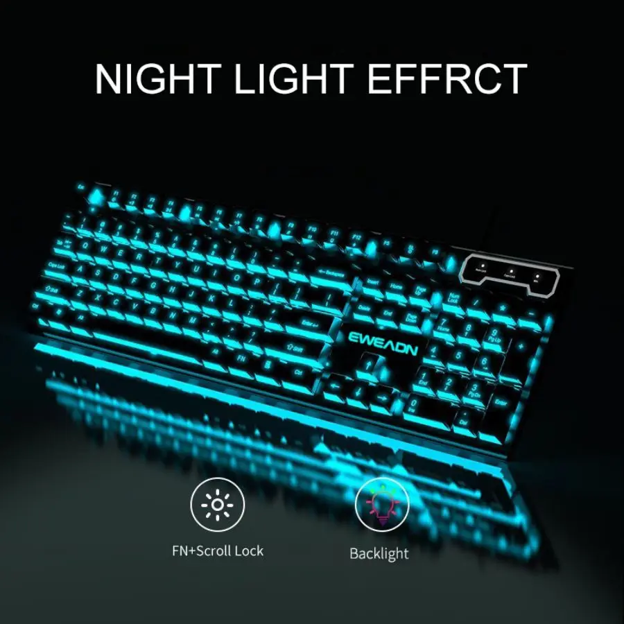EWEADN Wired Mechanical Gaming Keyboard 104 Keys RGB Backlit, Silent Ergonomic Keyboard for PC Laptop, Windows, Office and Game - 3