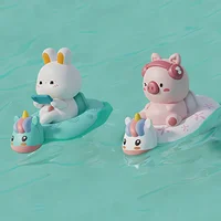 Children's Water Playing Chain Rabbit Cute Pig Swimming Circle Spring Swinging Bathroom Shower Interactive Toy 1