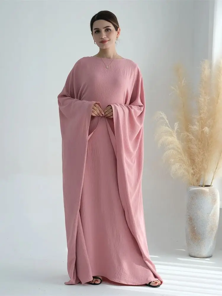 Ramadan Eid Crepe Batwing Butterfly Modest Abaya Dubai Luxury 2024 Muslim Jersey Hijabs Kaftan Dress For Women Kebaya Vestidos - Image 3