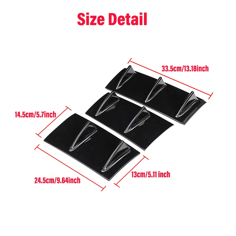 7 Wing Shark Fin Style Rear Bumper Spoiler Diffuser 3pcs/set Universal Rear Lower Body Lip Glossy Black/Carbon Fiber