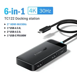 Lemorele USB-C Hub Dual HDMI 4K Docking Station with USB 3.0 and 100W PD Charging Port (TC122)