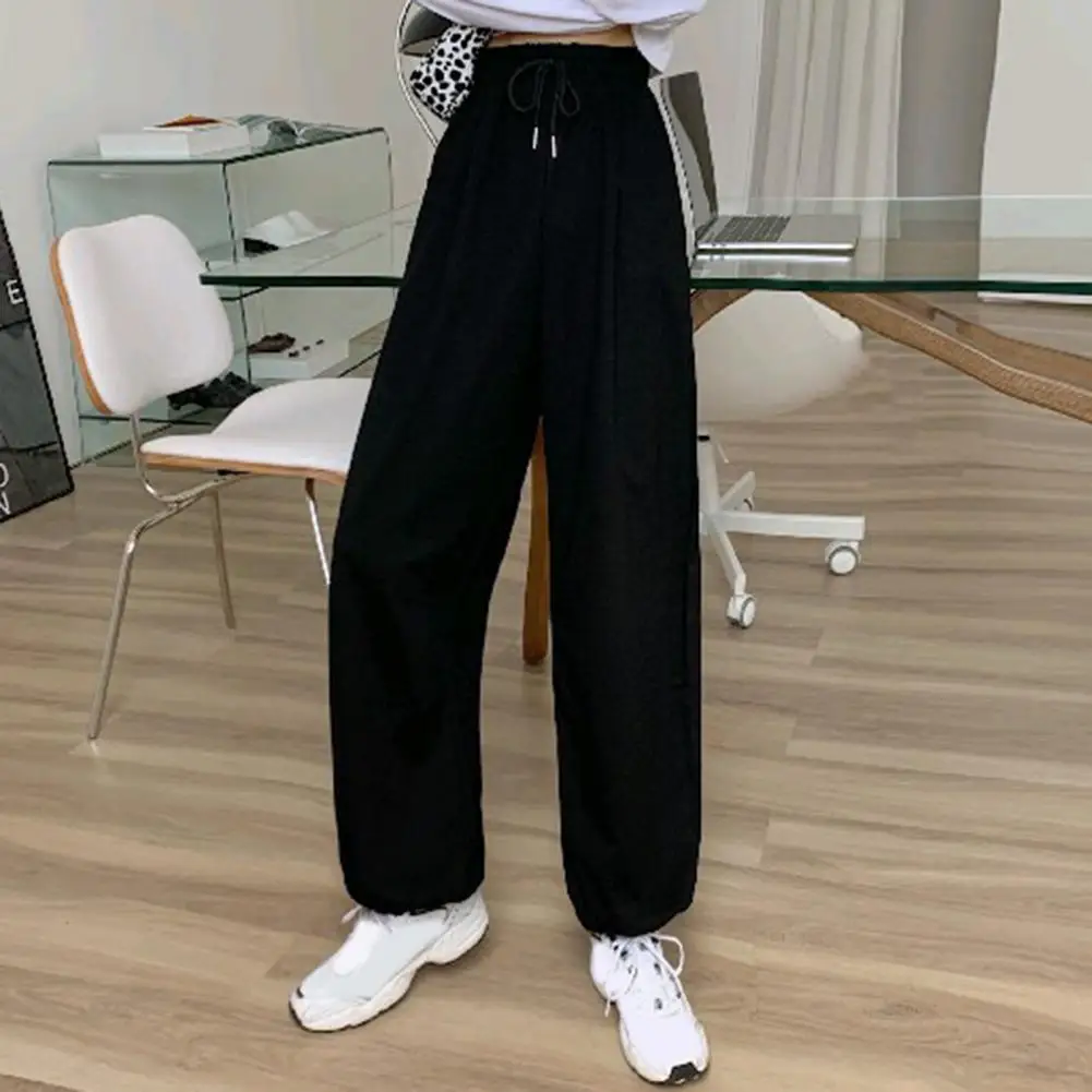 Trendy Women Sports Trousers Elastic Waist Skin-touch Pure Color Ankle Tied Sweatpants Temperament Women Pants Clothes