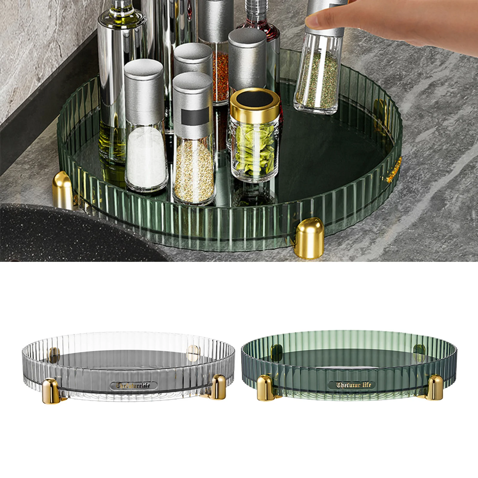 Rotating Spice Rack Storage Tray Large Capacity Spice Rack Organizer Kitchen Cabinet 360 Degree Rotating Cabinet Turntable