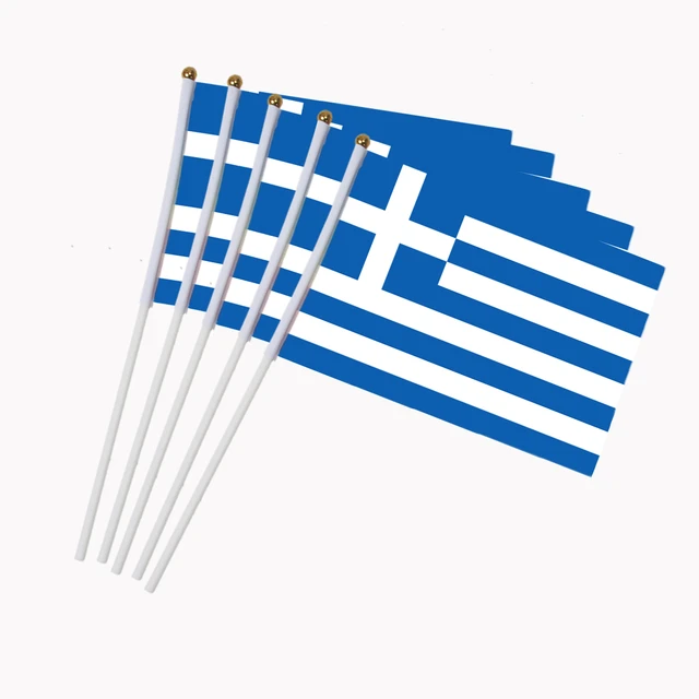 14*21 CM Griechische Flagge Polyester standard Flagge hand wehende fahnen  Griechenland-flagge mit Kunststoff Fahnenmasten 5 stücke - AliExpress