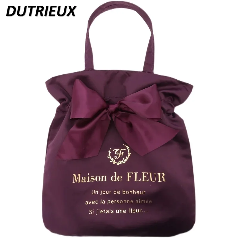Women's Handbags Fashion Japanese Style Cosmetic Bag Satin Bow Beauty God Shoulder Women's Bags Yoga Ballet Casual Makeup Bags