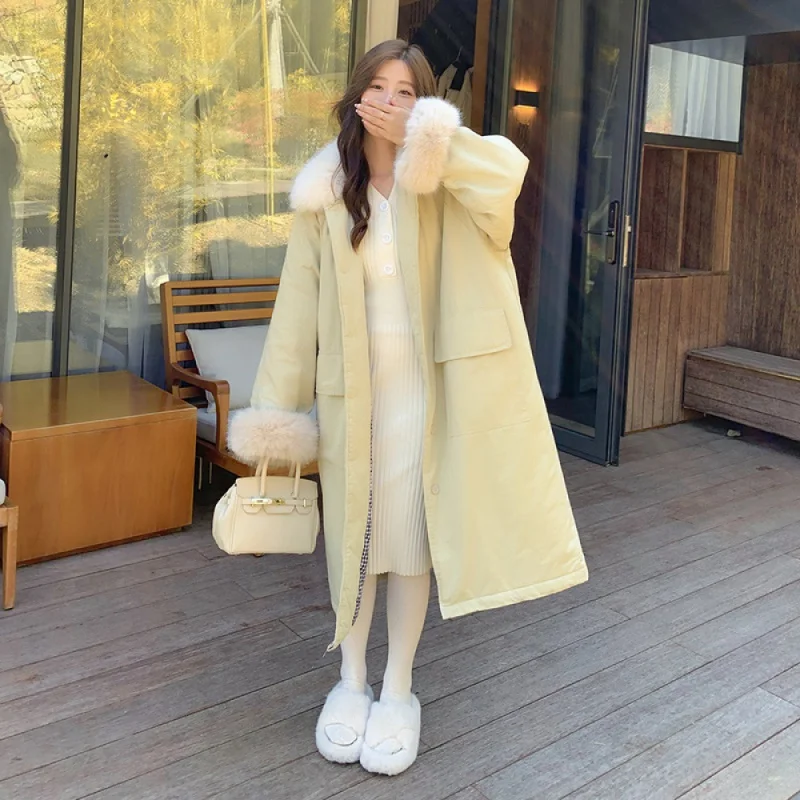 

23 New modelsLong below the Knee down Jacket Female 2023 Winter New Warm White Duck down Excellent Feeling Big Fur Leepag Overco