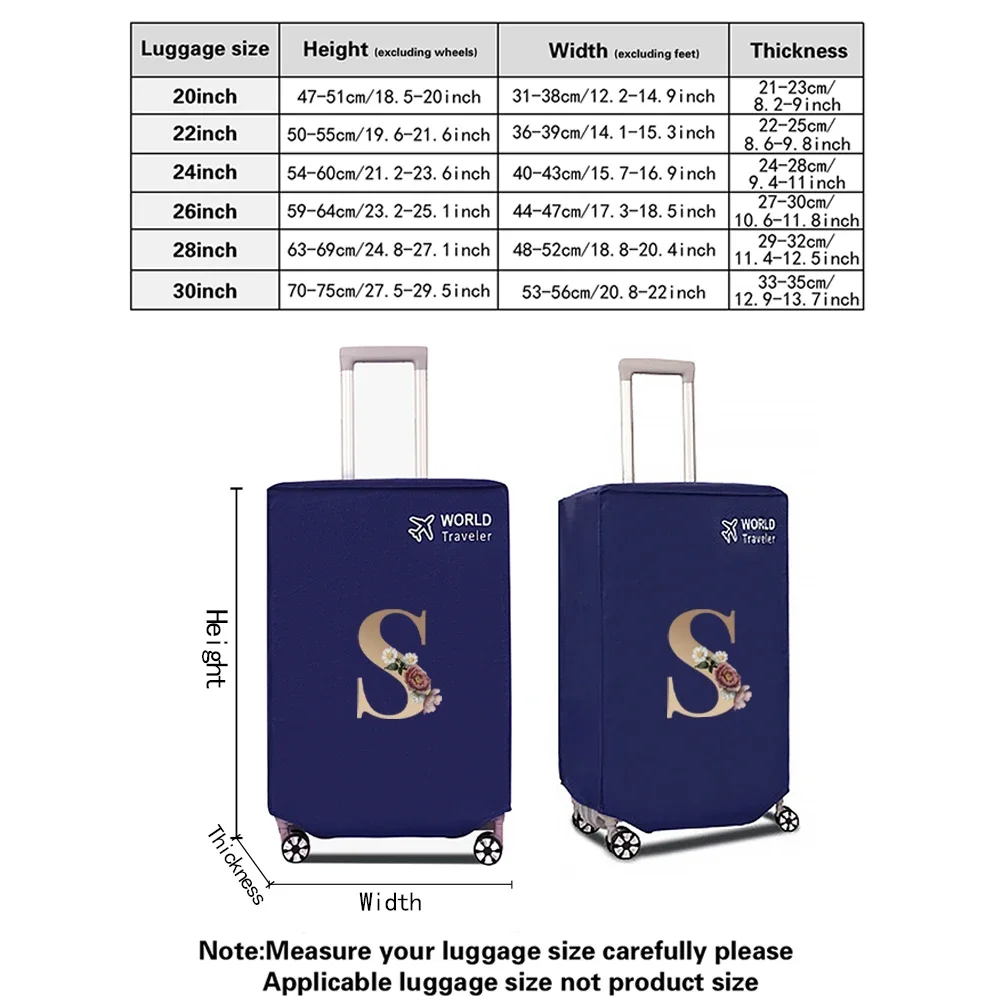 Luggage Cover Travel Luggage Cover Dust Proof Scratch Resistant Reusable blue Non-woven Cover Gold Letter Print Pattern 3