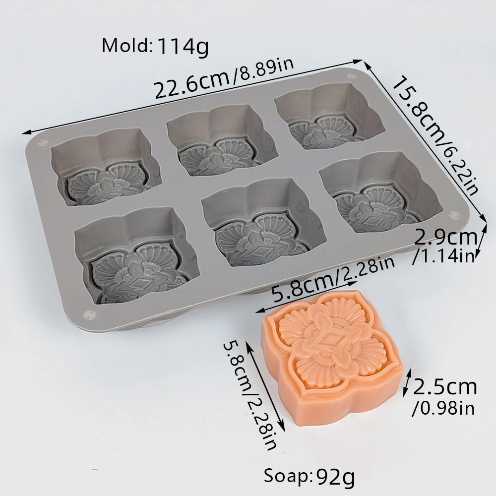 6 Hole Retro Flower Pattern Silicone Soap Mold DIY Handmade Baking Dessert Chocolate Cake Candle Making Mould Soap Molds