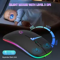 Wireless Mouse Bluetooth and 2.4GHz Dual Modes Rechargeable RGB Ergonomic Silent Click for PC iPad Laptop Cell Phone TV 5
