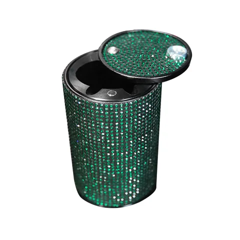 Ashtray Metal Ash Tray for Car Bling Diamond Cigarette Holder with Lid Car Supplies Gifts for Women Car Home Office Decor