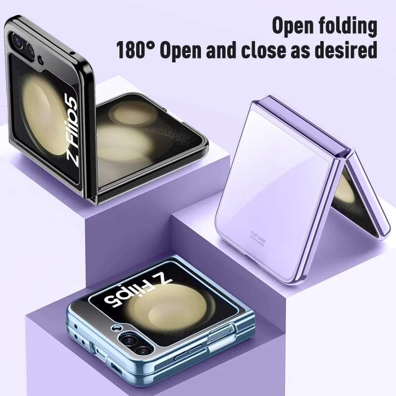 Plating Transparent Hard Plastic Back Cover For Samsung Galaxy Z Flip 5 Flip 4 Flip 3 5G Case Clear Heavy Duty Shockproof