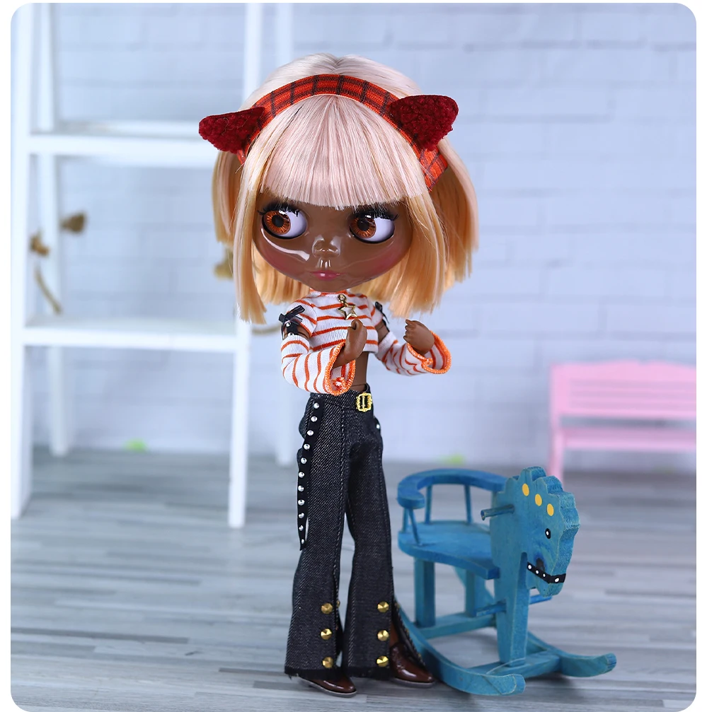 Nevaeh – Premium Custom Neo Blythe Doll with Multi-Color Hair, Black Skin & Shiny Cute Face 14