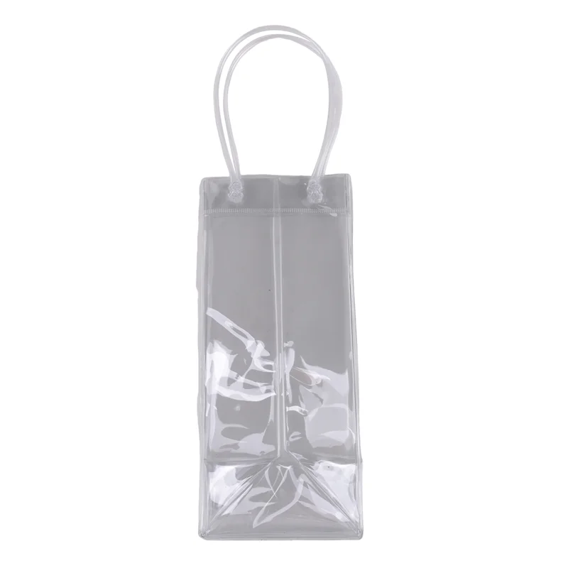 Pack Of 10 Wine Cooler Bag Transparent PVC Bag Portable Wine Bottle Cooler Champagne Ice With Handle