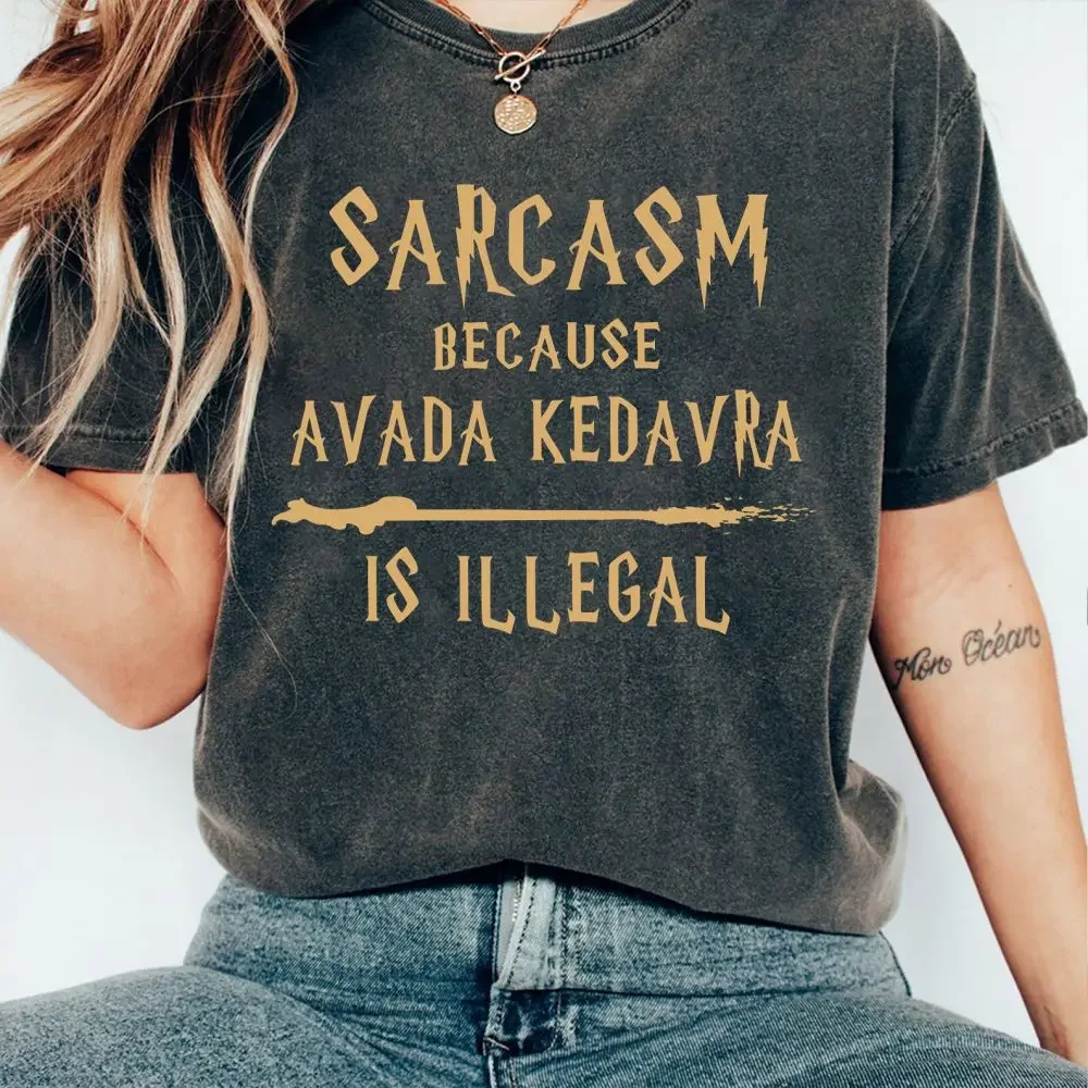 Retro Magic Wand Shirt Sarcasm Because Avada Kedavra Is Illegal Shirt Unisex School Tee Cotton Shirt Fantasy Apparel Y2K Top 6