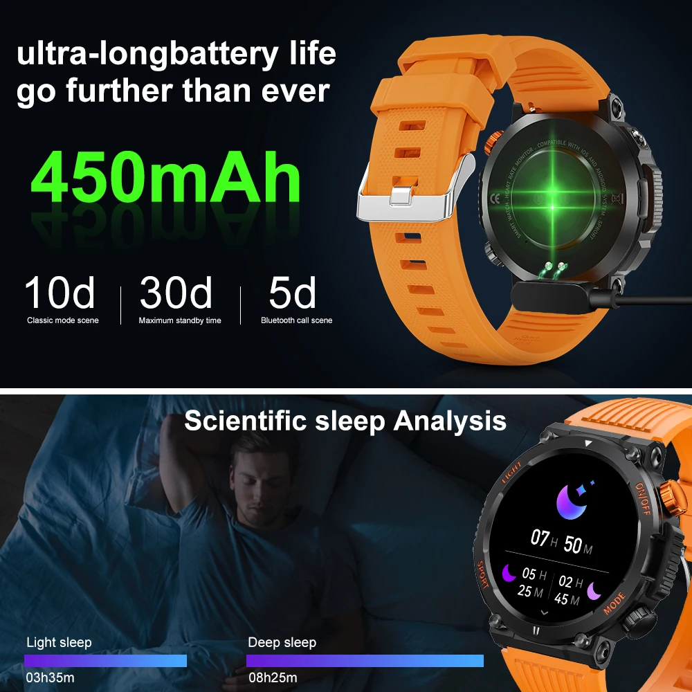 LIGE Outdoor smartwatch For men BT phone 1.46 inch Compass Heart Rate Monitor Sleep Tracker Watches 100sports Mode Fitness Watch