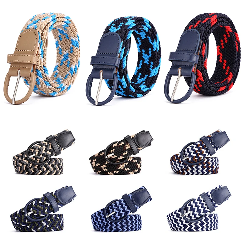 

Metal Pin Buckle Stretch Woven Unisex Elastic Outdoor Canvas Belt Solid Color Twill Weaving Waist Belt Nylon Braided Waist Strap
