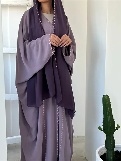 Abaya avec écharpe pour femmes musulmanes, ensemble 2 pièces, cardigan long, robe longue décontractée, caftan, fête du Ramadan, caftan modeste